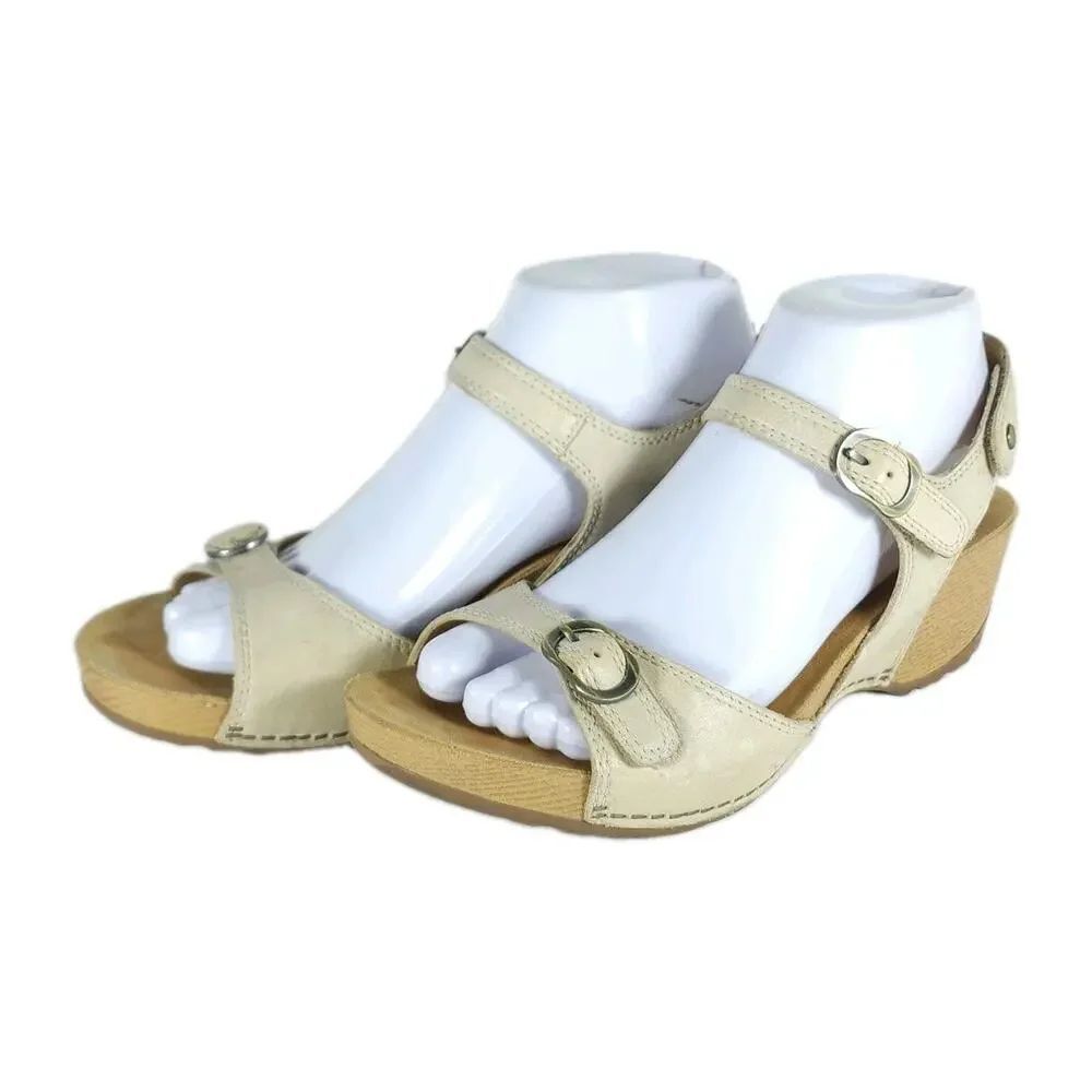 Dansko Women's Tricia EU37 US6,5 Linen Burnished Leather Strappy Wedge Sandals